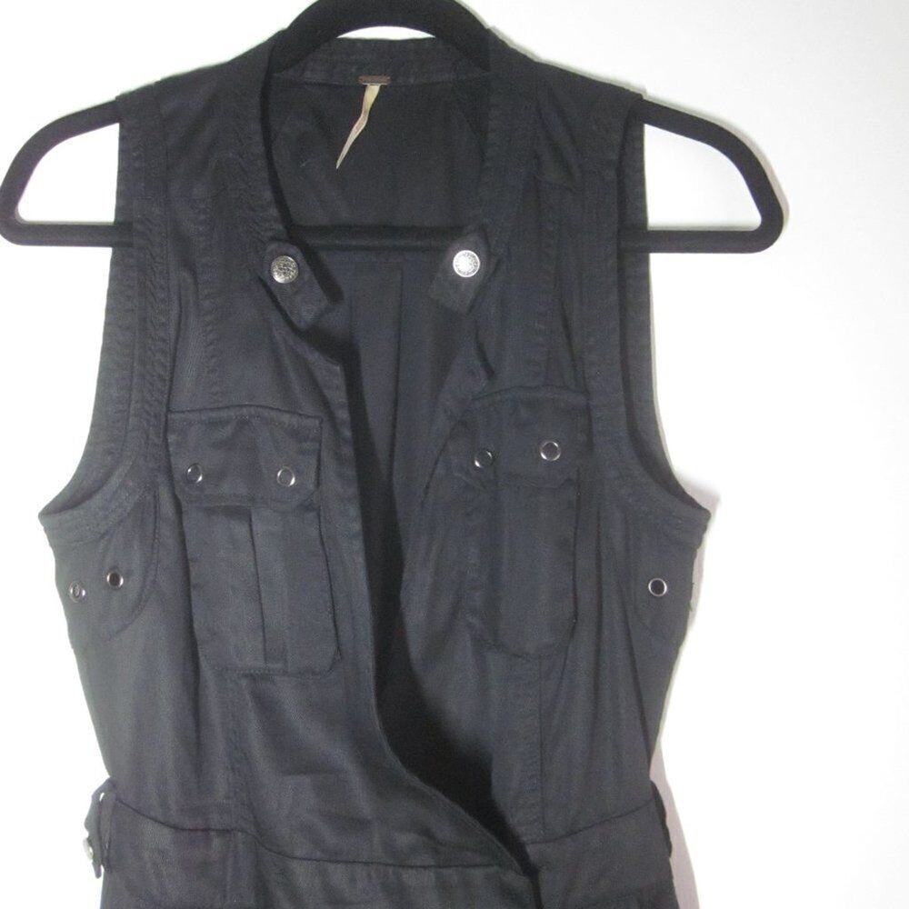 Vintage 90’s Free People Black Tencel Mini Dress Deep V-Neck Pullover Size XS